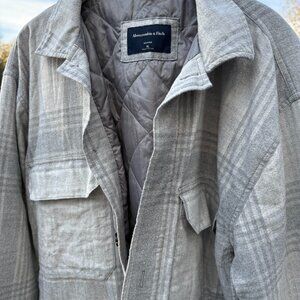 Abercrombie & Fitch Jacket Mens Large Plaid Gray Shirt Shacket Quilted Coat